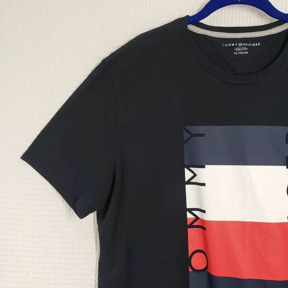 Tommy Hilfiger T-Shirt Mens XL Blue Logo Short Sleeve Crew Neck Graphic Tee Flag - Picture 13 of 16